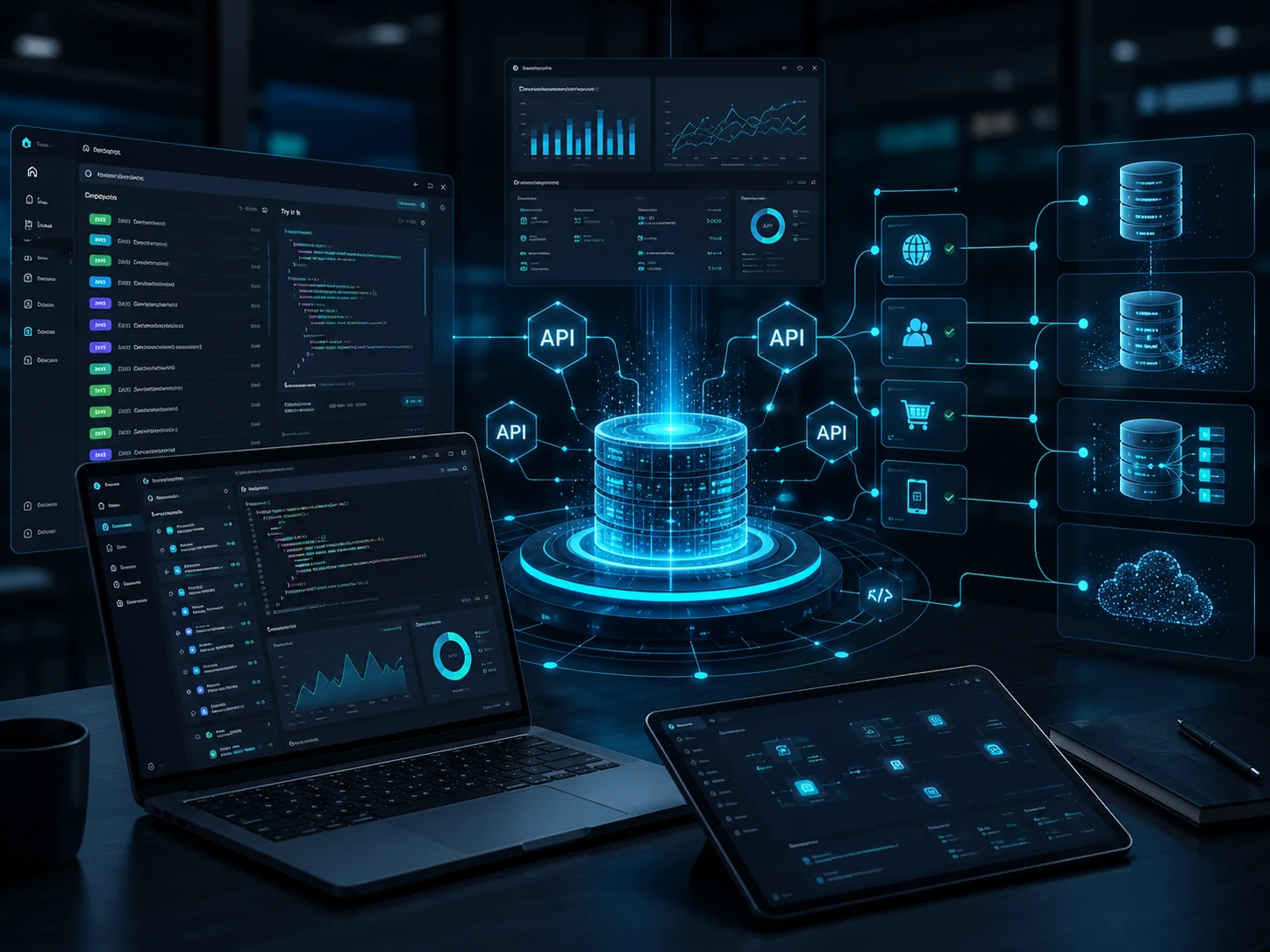 Multiple software systems and data sources connecting into a secure central portal and data hub.
